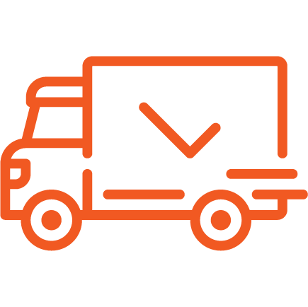 An icon of box truck with a checkmark on the side.